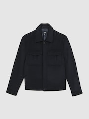 Reiss Navy Perisil Wool Blend Twin Pocket Zipped Jacket - Image 2 of 6