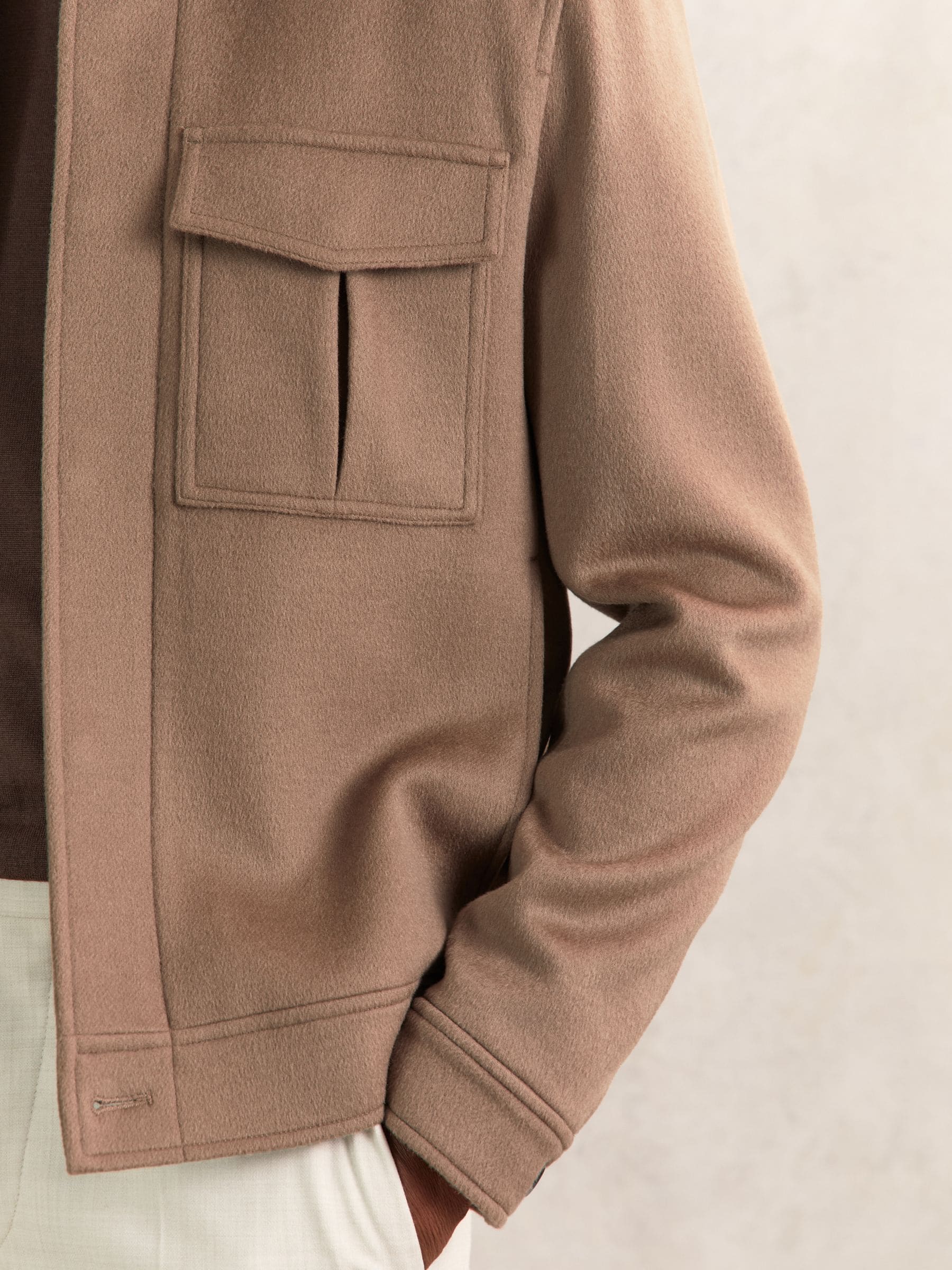 Buy Reiss Dark Brown Perisil Wool Blend Twin Pocket Zipped Jacket