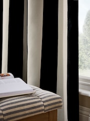 Black/Natural Chenille Stripe Ruffle Top Fold Over Lined Curtains - Image 4 of 6