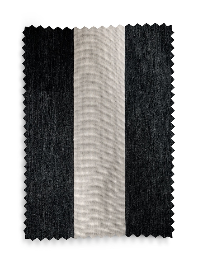 Black/Natural Chenille Stripe Ruffle Top Fold Over Lined Curtains - Image 6 of 6 Black/Natural Chenille Stripe Ruffle Top Fold Over Lined Curtains - Image 6 of 6