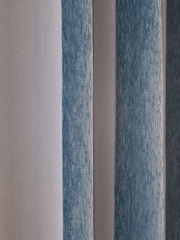 Blue/Natural Chenille Stripe Ruffle Top Fold Over Lined Curtains - Image 4 of 5