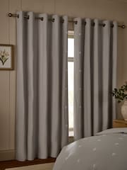 Grey Heart Tuft & Embroidery Blackout/Thermal Eyelet Curtains - Image 3 of 5