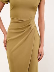 Lipsy Olive Green Off The Shoulder Gathered Waist Midi Dress - Image 2 of 4