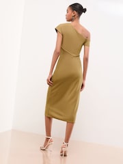 Lipsy Olive Green Off The Shoulder Gathered Waist Midi Dress - Image 4 of 4