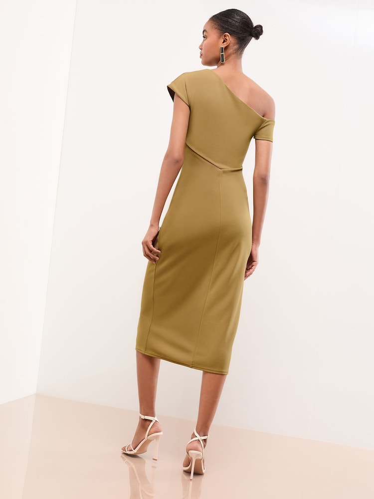 Lipsy Olive Green Off The Shoulder Gathered Waist Midi Dress - Image 4 of 4