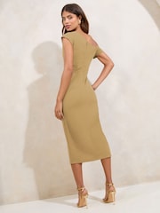 Lipsy Olive Green Off The Shoulder Gathered Waist Midi Dress - Image 5 of 5