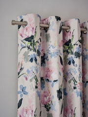Pink Floral Blackout/Thermal Eyelet Curtains - Image 1 of 8