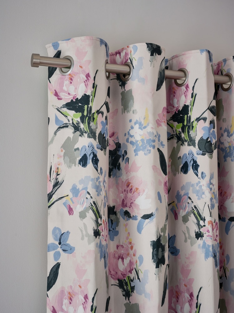 Pink Floral Blackout/Thermal Eyelet Curtains - Image 1 of 6 Pink Floral Blackout/Thermal Eyelet Curtains - Image 1 of 6