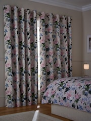 Pink Floral Blackout/Thermal Eyelet Curtains - Image 4 of 8