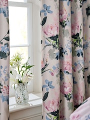 Pink Floral Blackout/Thermal Eyelet Curtains - Image 5 of 8