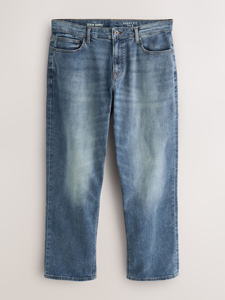 Blue/Grey Baggy Fit Classic Stretch Jeans - Image 1 of 5 Blue/Grey Baggy Fit Classic Stretch Jeans - Image 1 of 5