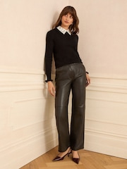 Love & Roses Black Woven Collar Knit Jumper - Image 3 of 4
