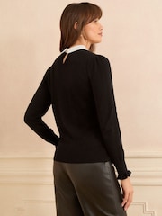 Love & Roses Black Woven Collar Knit Jumper - Image 4 of 4