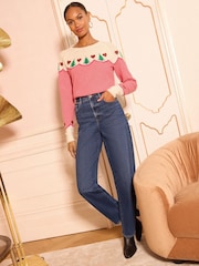 Love & Roses Pink Christmas Tree with Hearts Pattern Crew Neck Cosy Jumper - Image 3 of 4