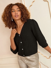 Love & Roses Black Short Sleeve Embellished Button Cardigan With Wool - Image 1 of 4