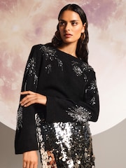 Love & Roses Black Sequin Embellished Knit Jumper - Image 1 of 4