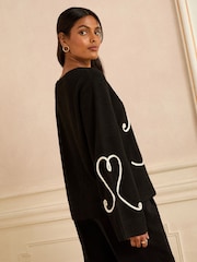Love & Roses Black Bow and Heart Cornelli Knit Jumper - Image 4 of 4