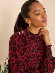 Love & Roses Burgundy Red Animal High Neck Fine Gauge Jumper - Image 2 of 4