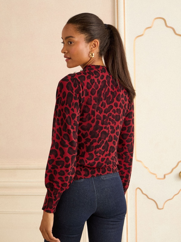 Love & Roses Burgundy Red Animal High Neck Fine Gauge Jumper - Image 4 of 4