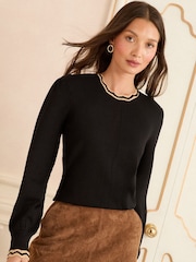 Love & Roses Black and Camel Scallop Knit Jumper - Image 1 of 4