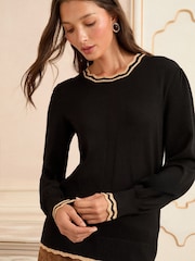 Love & Roses Black and Camel Scallop Knit Jumper - Image 2 of 4