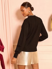 Love & Roses Black Sequin Bauble Frill Neck Cosy Jumper - Image 4 of 4