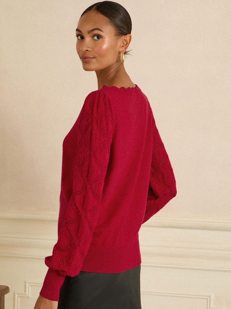 Love & Roses Red Bobble Stitch Scallop Knit Jumper - Image 4 of 4