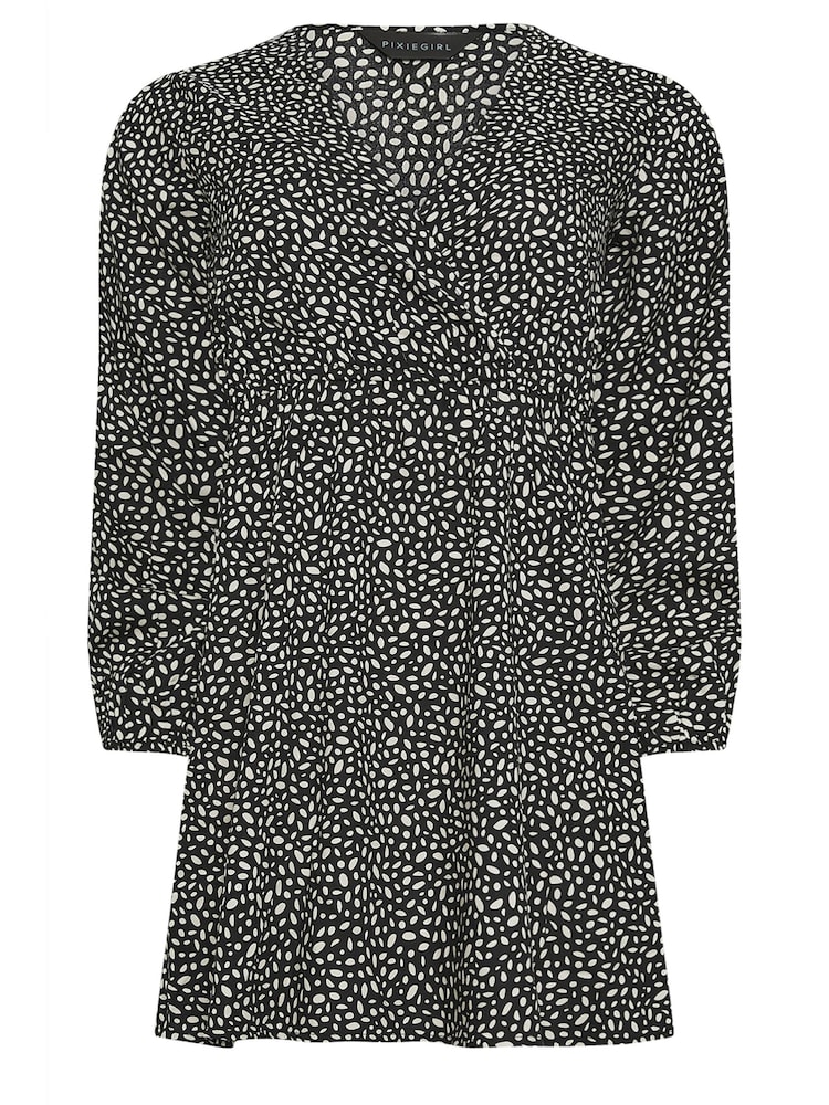 PixieGirl Petite Black Wrap Dress - Image 6 of 6