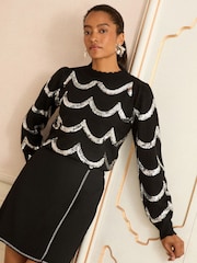 črna pokrovača - Love & Roses Sequin Cosy Knit Jumper With Wool - Slika 1 iz 4