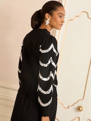 črna pokrovača - Love & Roses Sequin Cosy Knit Jumper With Wool - Slika 4 iz 4