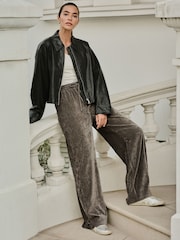 Grey Chenille Wide Leg Trousers - Image 1 of 8
