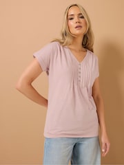 Long Tall Sally Pink 100% Cotton Short Sleeve Pintuck Henley Tops 2 Pack - Image 2 of 8