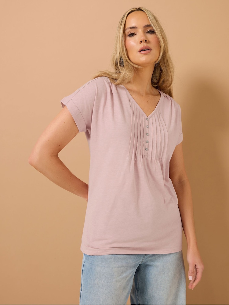 Long Tall Sally Pink 100% Cotton Short Sleeve Pintuck Henley Tops 2 Pack - Image 2 of 8