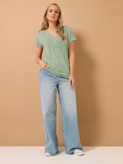 Long Tall Sally Pink 100% Cotton Short Sleeve Pintuck Henley Tops 2 Pack - Image 4 of 8