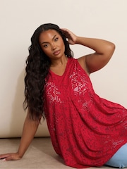 Yours Curve Red Broderie Anglaise Vest - Image 4 of 5