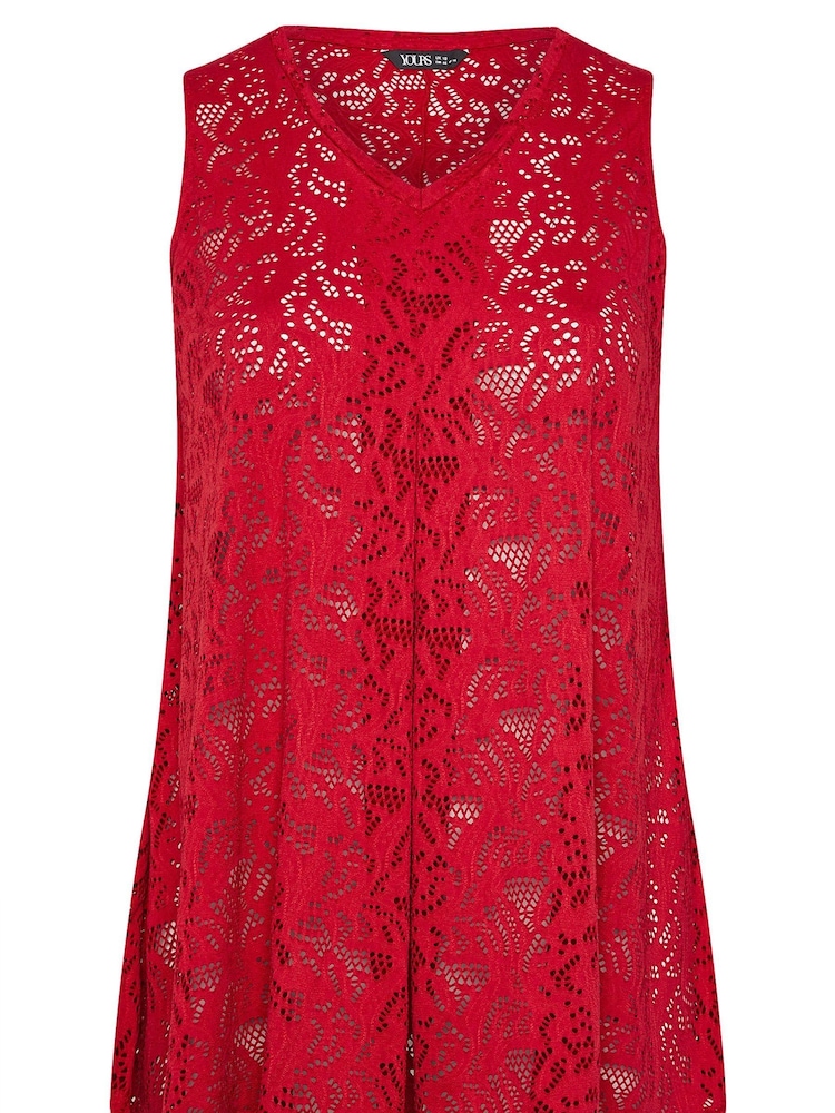Yours Curve Red Broderie Anglaise Vest - Image 5 of 5