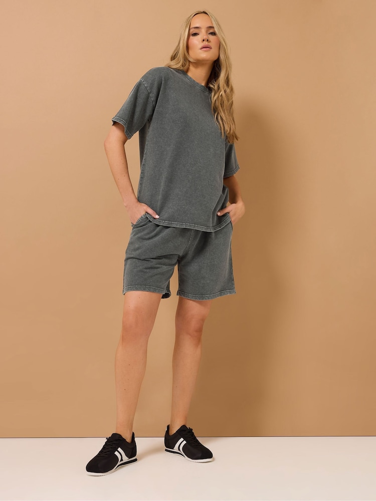 Long Tall Sally Black Acid Wash Short Sleeve Sweat Top - Image 2 of 5