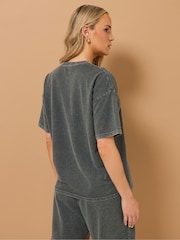 Long Tall Sally Black Acid Wash Short Sleeve Sweat Top - Image 3 of 5