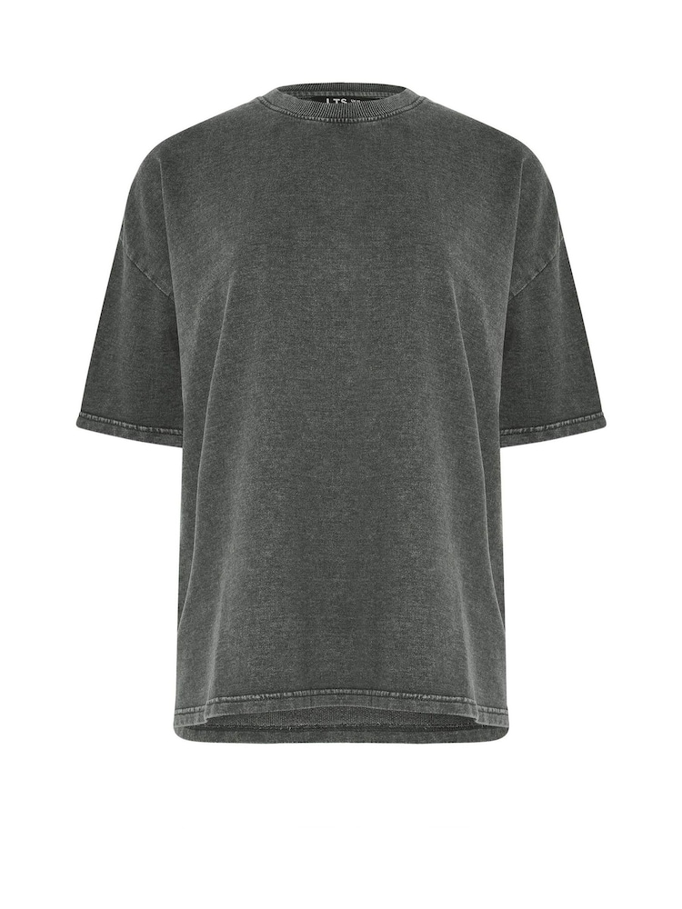 Long Tall Sally Black Acid Wash Short Sleeve Sweat Top - Image 5 of 5