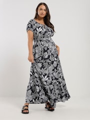 Yours Curve Blue Boho Bardot Maxi Dress - Image 1 of 5