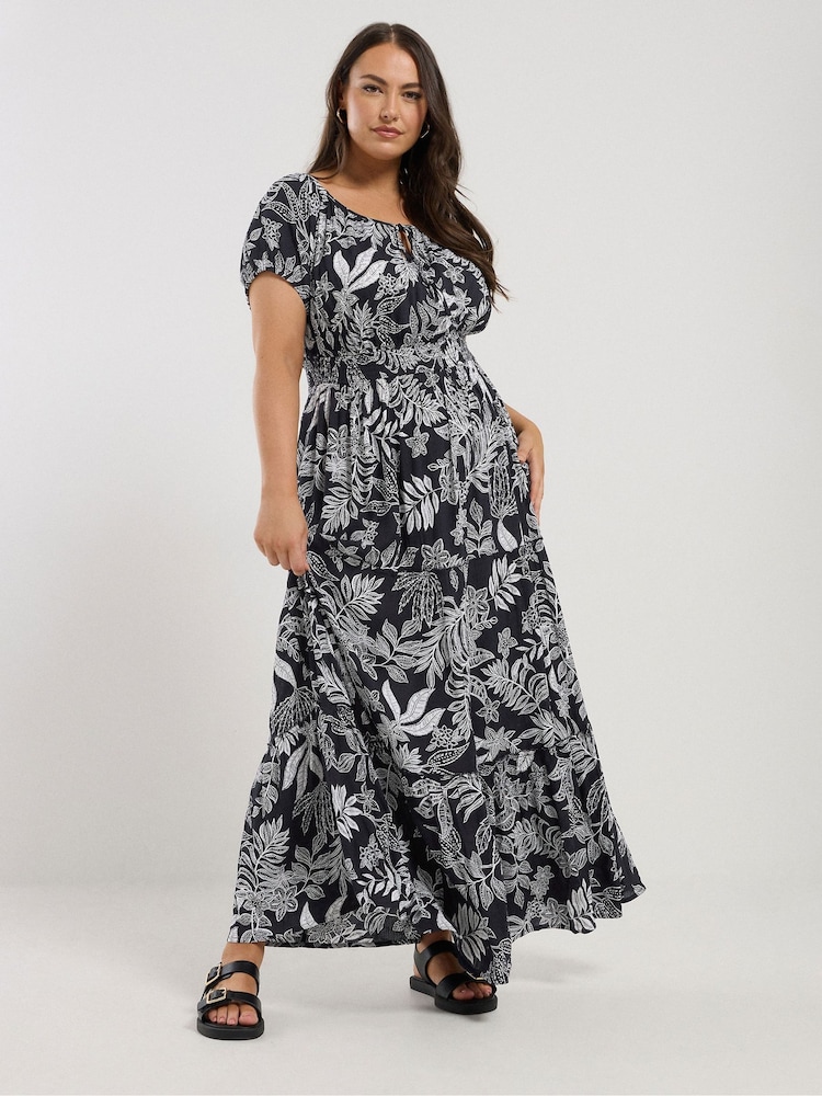 Yours Curve Blue Boho Bardot Maxi Dress - Image 1 of 5