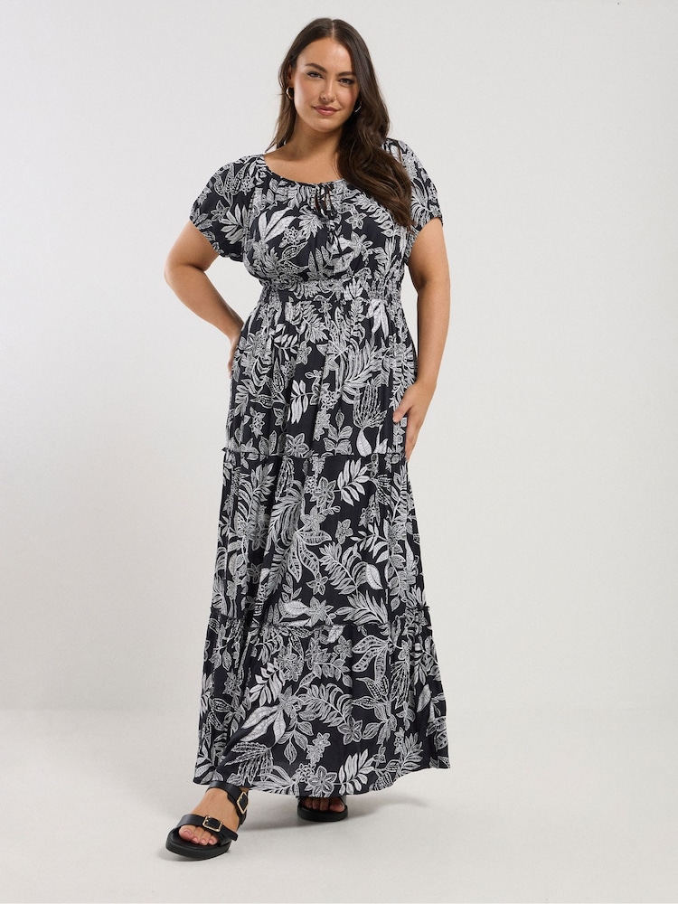 Yours Curve Blue Boho Bardot Maxi Dress - Image 2 of 5