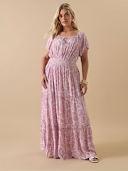 Yours Curve Pink Boho Bardot Maxi Dress - Image 1 of 5