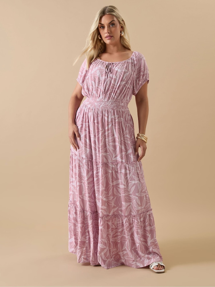 Yours Curve Pink Boho Bardot Maxi Dress - Image 1 of 5