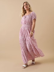 Yours Curve Pink Boho Bardot Maxi Dress - Image 2 of 5