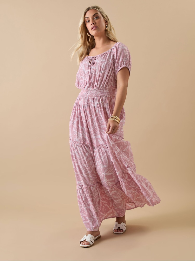 Yours Curve Pink Boho Bardot Maxi Dress - Image 2 of 5