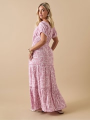 Yours Curve Pink Boho Bardot Maxi Dress - Image 3 of 5