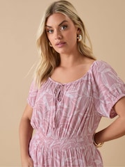 Yours Curve Pink Boho Bardot Maxi Dress - Image 4 of 5