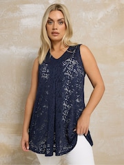 Yours Curve Blue Broderie Anglaise Vest - Image 3 of 5