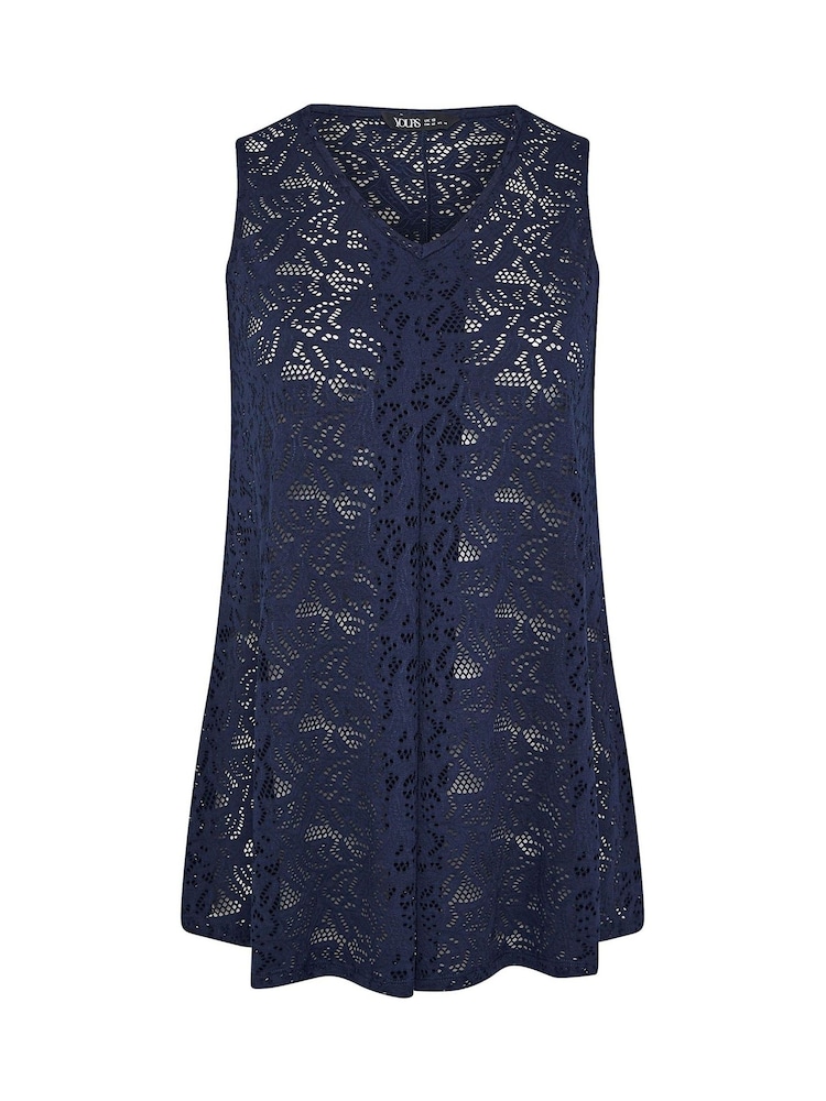 Yours Curve Blue Broderie Anglaise Vest - Image 5 of 5